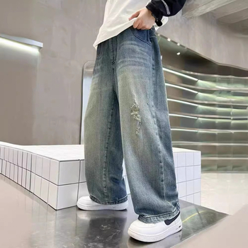 Poiste teksad 2025. aasta kevad- ja sügismood, uued, keskmised ja suured lastepüksid, laiad lastepüksid, vabaaja, sirged ja trendikad poiste püksid.