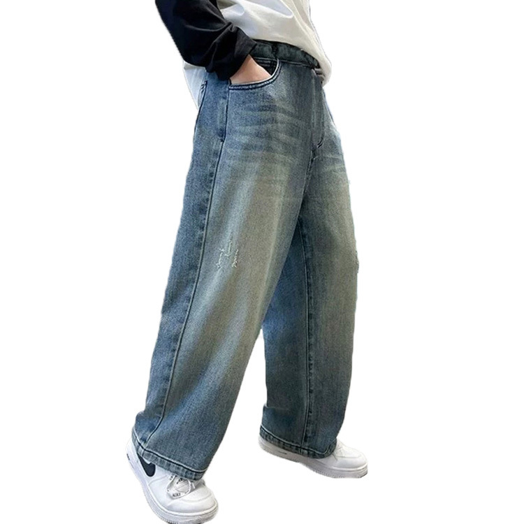 Poiste teksad 2025. aasta kevad- ja sügismood, uued, keskmised ja suured lastepüksid, laiad lastepüksid, vabaaja, sirged ja trendikad poiste püksid.