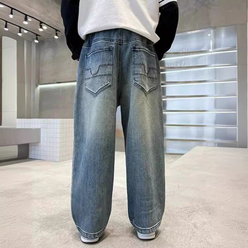 Poiste teksad 2025. aasta kevad- ja sügismood, uued, keskmised ja suured lastepüksid, laiad lastepüksid, vabaaja, sirged ja trendikad poiste püksid.