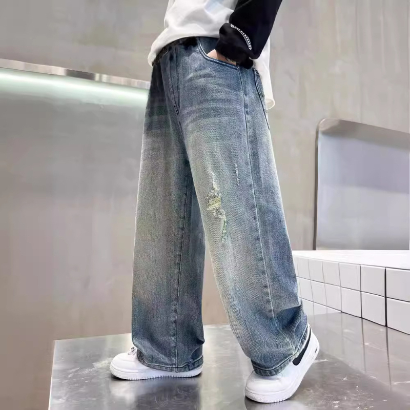 Poiste teksad 2025. aasta kevad- ja sügismood, uued, keskmised ja suured lastepüksid, laiad lastepüksid, vabaaja, sirged ja trendikad poiste püksid.