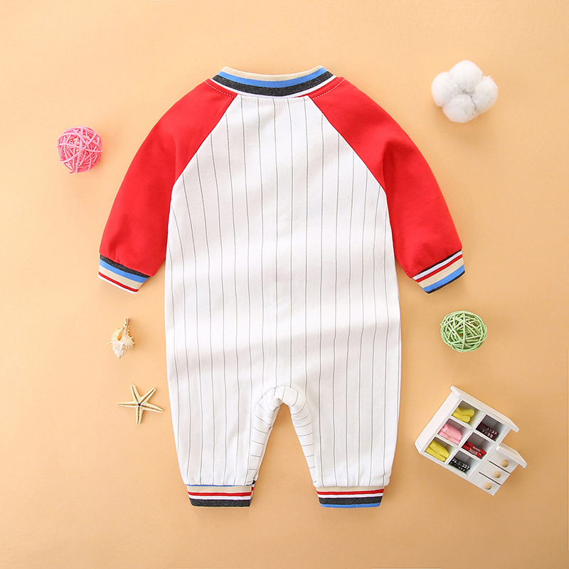 Бебешки гащеризон с дълъг ръкав, памучен, пролетен и есенен, пижами за момчета, бейзболни гащеризони, дрехи за новородено, летни дрехи