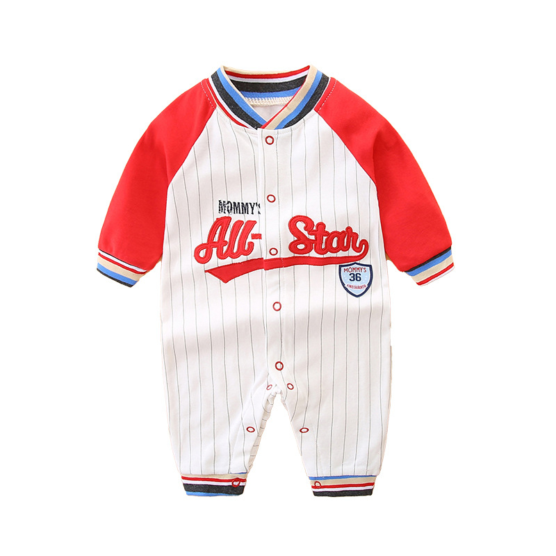 Бебешки гащеризон с дълъг ръкав, памучен, пролетен и есенен, пижами за момчета, бейзболни гащеризони, дрехи за новородено, летни дрехи