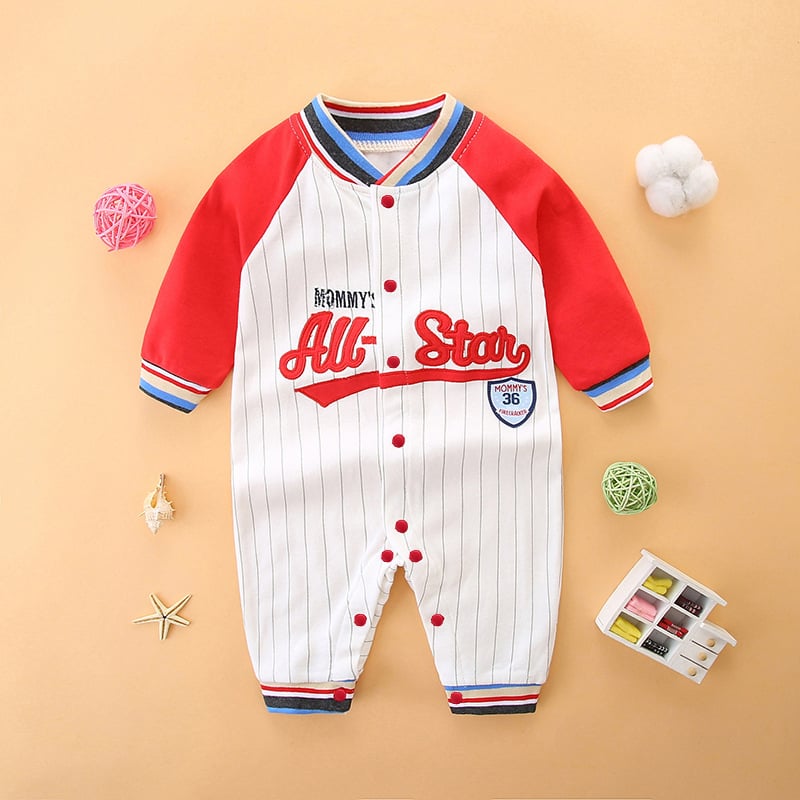 Бебешки гащеризон с дълъг ръкав, памучен, пролетен и есенен, пижами за момчета, бейзболни гащеризони, дрехи за новородено, летни дрехи