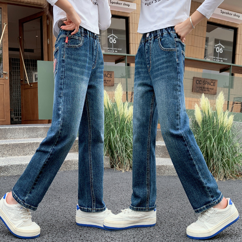 Детски дънки за момичета, пролетни и есенни, 2025, нови, средни и големи, детски стил, ежедневни панталони за малки момичета, есенни дрехи