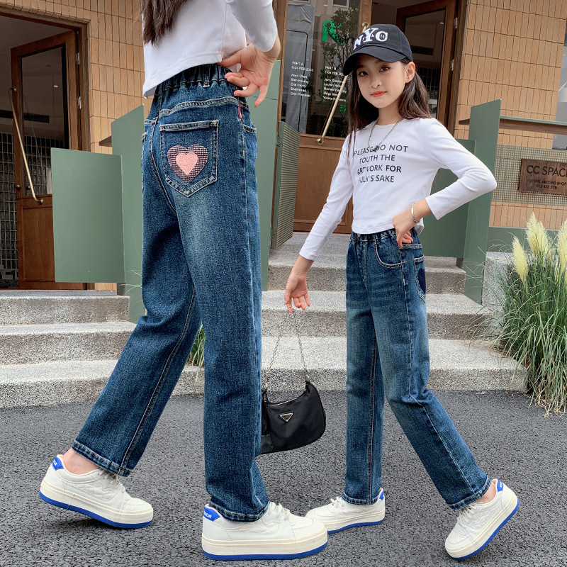 Детски дънки за момичета, пролетни и есенни, 2025, нови, средни и големи, детски стил, ежедневни панталони за малки момичета, есенни дрехи