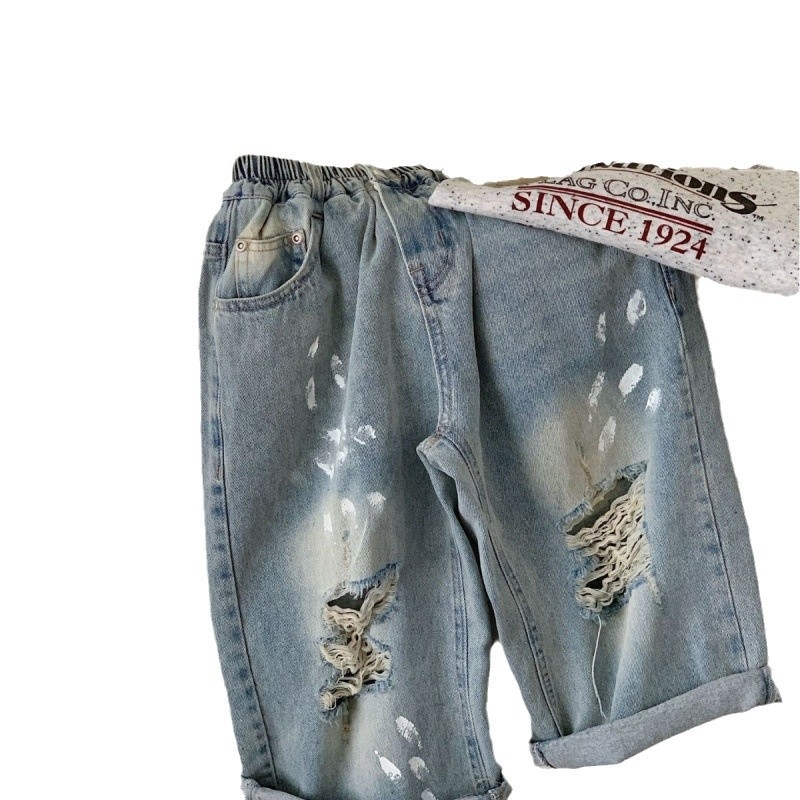 Dječje traperice za proljeće 2025., personalizirane traperice s raspršivačem za dječake i djevojčice, poderane hlače za bebe