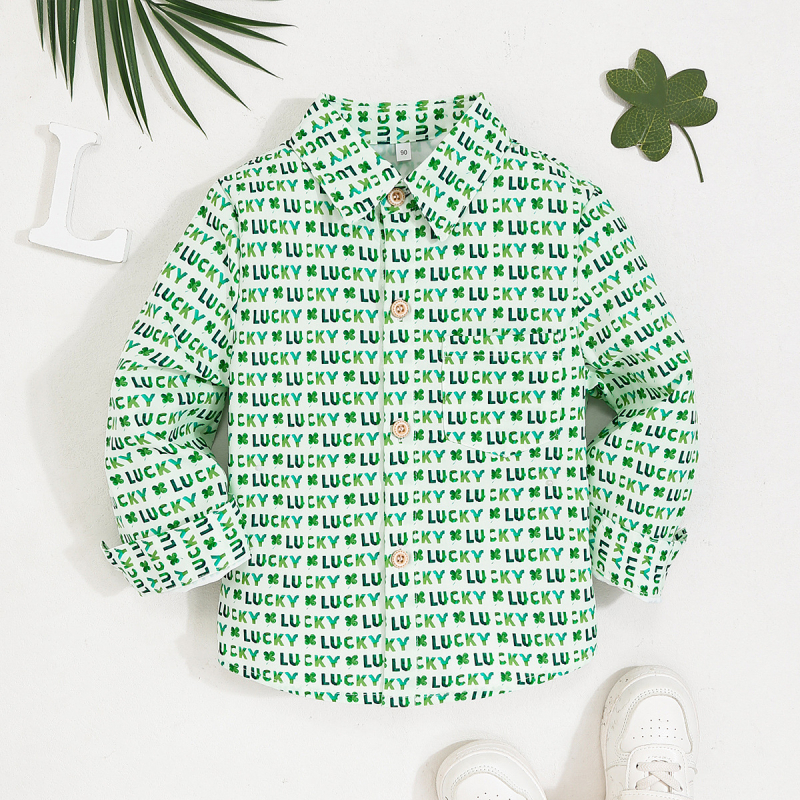 Nova dječja košulja dugih rukava s printom djeteline s četiri lista, novi proljetni i ljetni stil, prekogranični stil 2025.