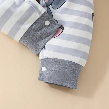 Piiriülene ja populaarne armas elevandiprindiga triibuline jumpsuit. Uus pikkade varrukatega tavaline jumpsuit beebielevandimütsiga.