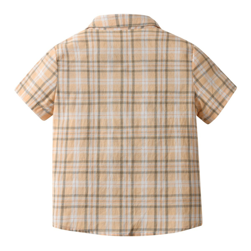 Nová letná tenká chlapčenská pruhovaná kockovaná košeľa s krátkym rukávom a klopou z roku 2024, cezhraničná