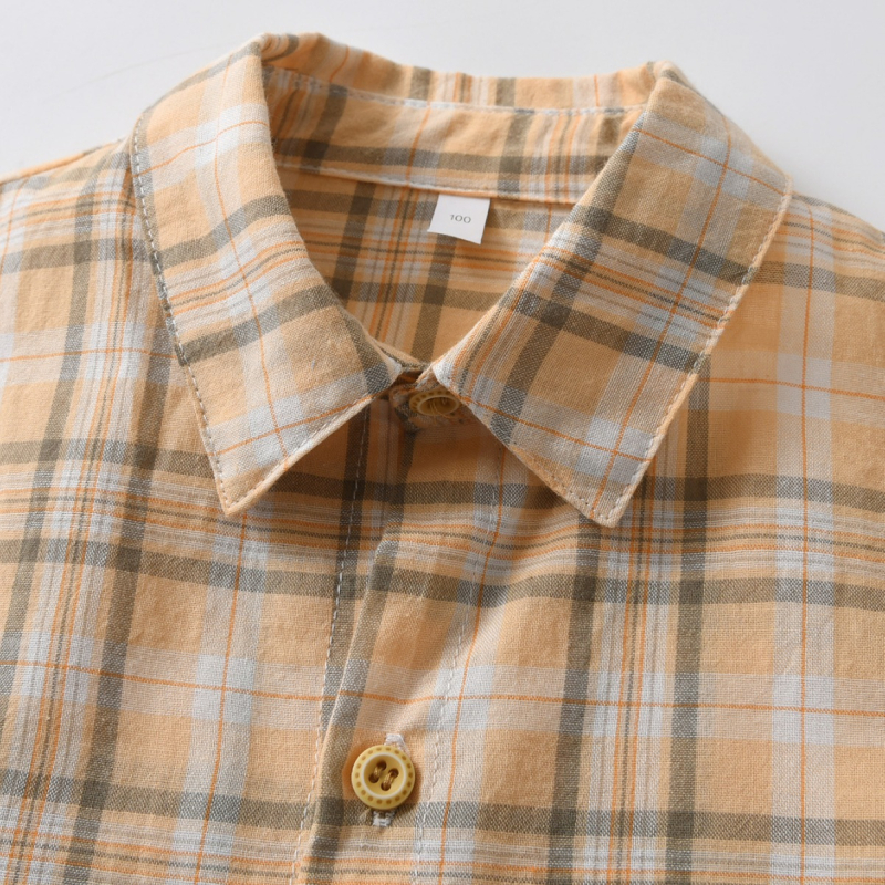 Nová letná tenká chlapčenská pruhovaná kockovaná košeľa s krátkym rukávom a klopou z roku 2024, cezhraničná