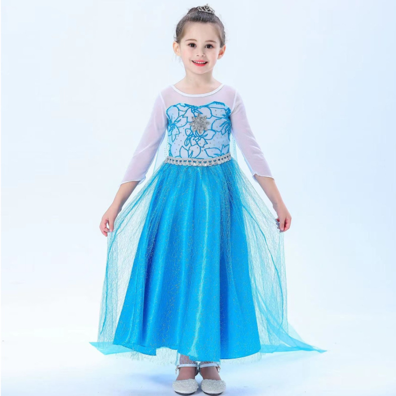 Haljina princeze Else iz 2024., Frozen, Eisa dječja mrežasta haljina s dijamantima, dugi rukavi, haljina princeze Else