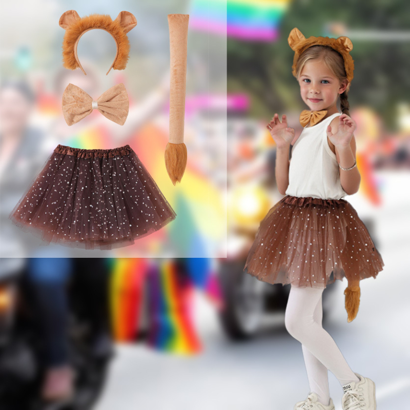 Helovino kostiumas Liūto vaikas Kaštoninės spalvos Žvaigždėtas Krūtinė Tutu Tutu Suknelė Lankas Galvos juosta Tail