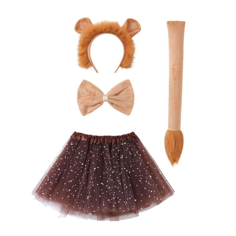 Helovino kostiumas Liūto vaikas Kaštoninės spalvos Žvaigždėtas Krūtinė Tutu Tutu Suknelė Lankas Galvos juosta Tail