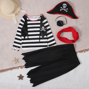Detské letné pirátske oblečenie na hranie rolí pre chlapcov v európskom a americkom štýle, detské oblečenie, pruhované nohavice s dlhým rukávom/štvordielna súprava