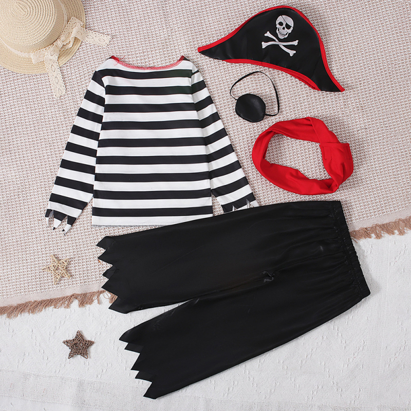 Detské letné pirátske oblečenie na hranie rolí pre chlapcov v európskom a americkom štýle, detské oblečenie, pruhované nohavice s dlhým rukávom/štvordielna súprava