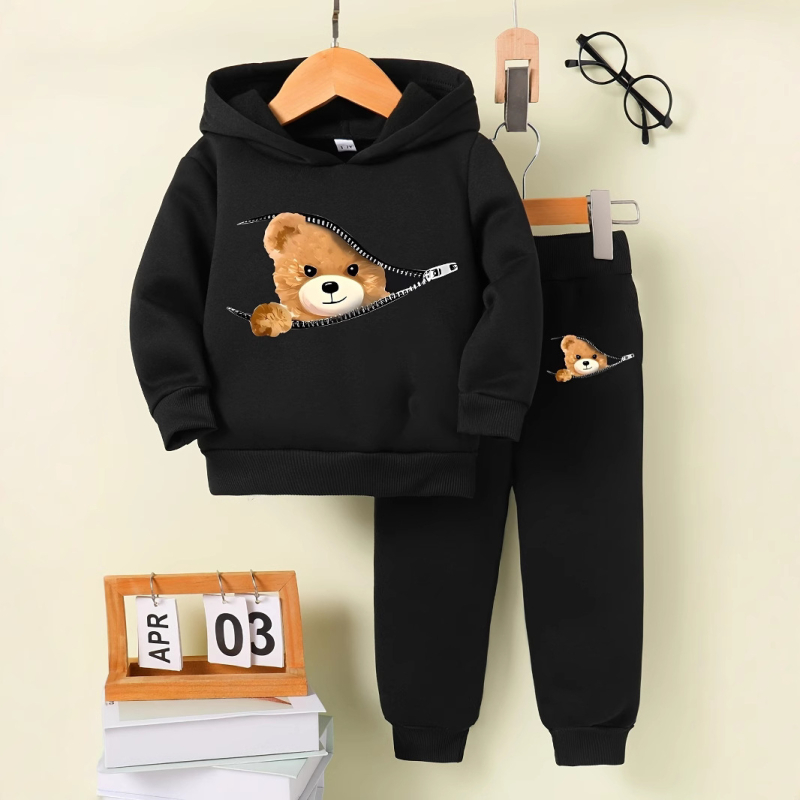 Jarný a jesenný detský oblek so zahraničným obchodom pre deti vo veku 1-6 rokov, sveter s dlhým rukávom a kapucňou, nohavice s dlhým rukávom, pánsky dvojdielny set s pokladom