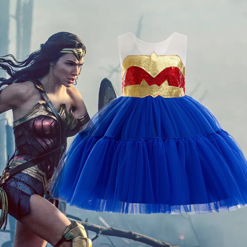 Jauna meiteņu skatuves kleita cosplay Kapteiņa Amerikas krāsu kontrasta ballītes bērnu kleita bērnu šova kleita