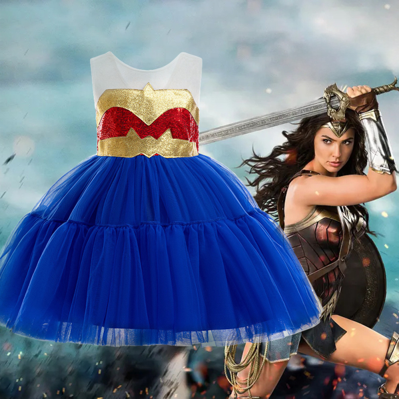 Uus tüdrukute lavakleit cosplay Kapten Ameerika värvikontrastne peokleit laste kleit laste etenduskleit