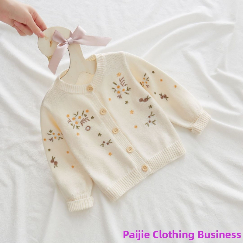 Dječji kardigan kaput od pamuka, proljetni i jesenski djevojački zapadnjački pulover, pleteni pulover u princezinom stilu