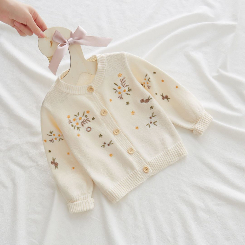 Dječji kardigan kaput od pamuka, proljetni i jesenski djevojački zapadnjački pulover, pleteni pulover u princezinom stilu