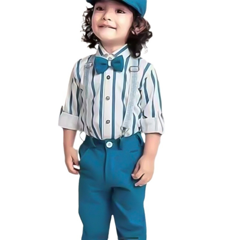 Chlapčenské pruhované košeľové šaty na jar a jeseň, nové európske a americké detské šaty s dlhým rukávom a ramienkami pre dievčatá s kvetinovými motívmi