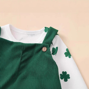 E2490 Μωρό Κορίτσι Μωρό Πριγκίπισσα Μακρυμάνικο Τετράφυλλο Τριφύλλι με Φούστα και Halter με Άχυρο, Σετ Τριών Τεμαχίων