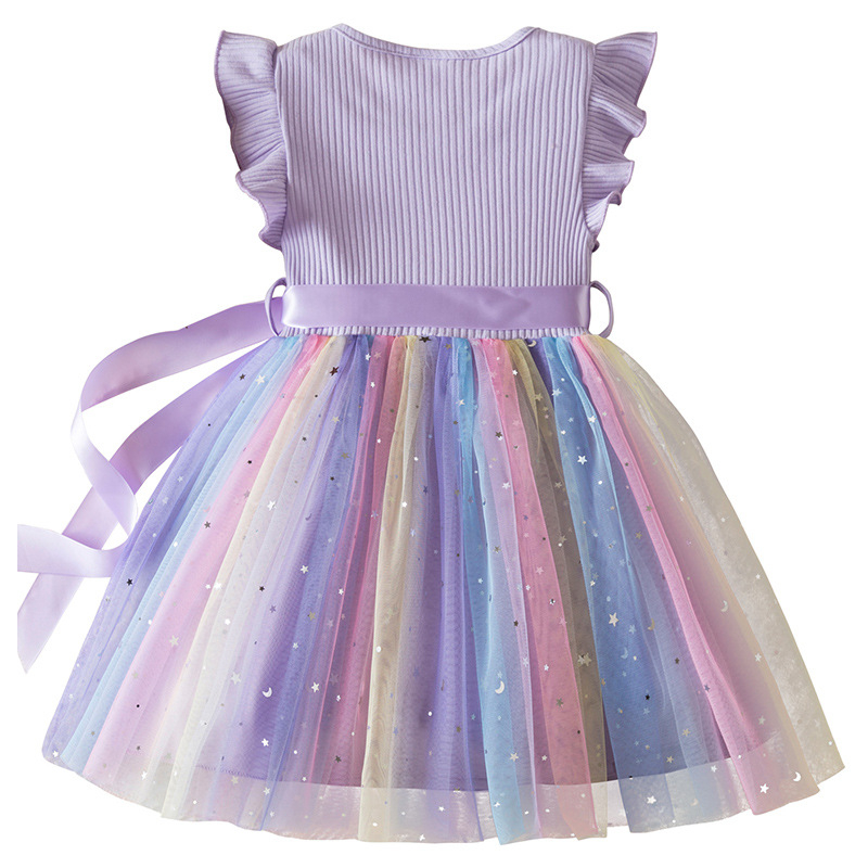 Euroopa ja Ameerika uued tüdrukute printsessikleidid tähtedega litritega gradientvõrgust kohev kleit tüdrukute sünnipäevakleit