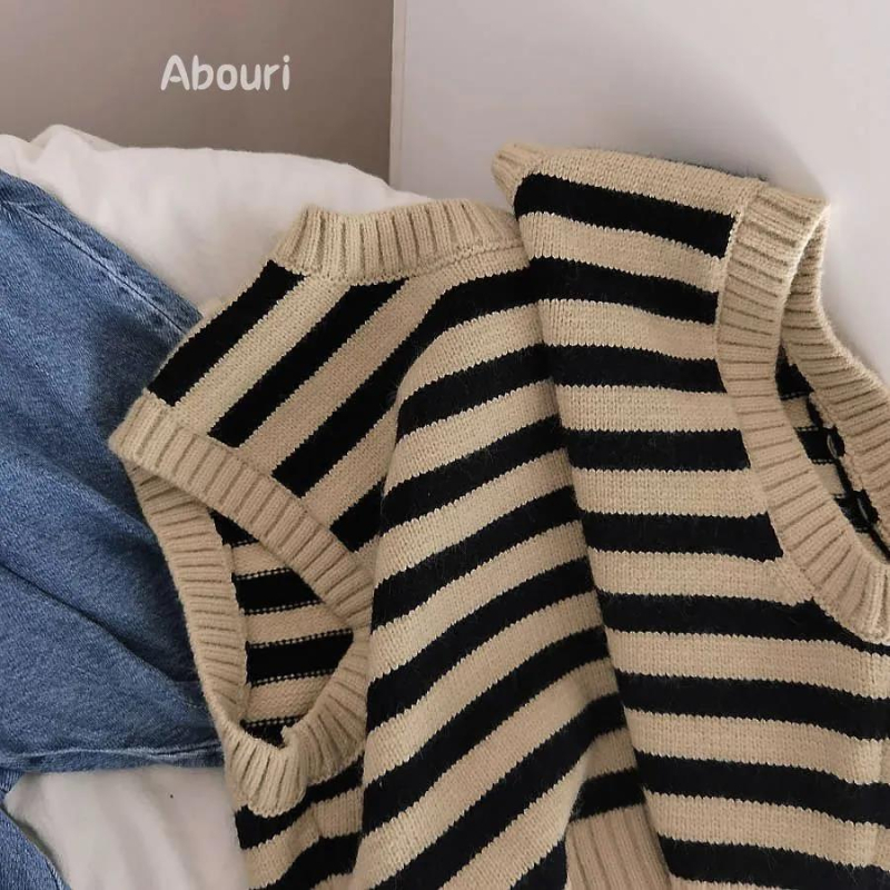 Umjetnički Mori korejski prugasti pleteni proljetni i jesenski dječji pulover s okruglim izrezom, modni jesenski novosti 2023.