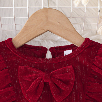 Διασυνοριακό Άνοιξη και Φθινόπωρο 2025 Νέο Γλυκό και Χαριτωμένο Φόρεμα Πριγκίπισσας με Φιόγκο, Μακρυμάνικο και Στρογγυλή Λαιμόκοψη, Απλό και Άνετο