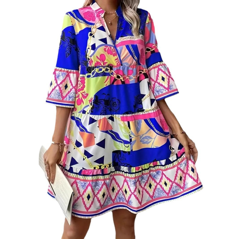 Spot Amazon Independent Station Cezhraničná európska a americká novinka 2025 Skladané rukávy Potlačené zvonové rukávy Volánkový lem