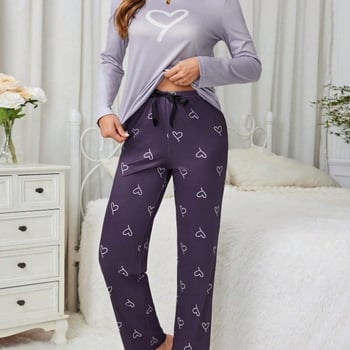 Ευρωπαϊκά και αμερικανικά διασυνοριακά ρούχα σπιτιού σε σχήμα καρδιάς, τυπωμένα μακρυμάνικα παντελόνια για γυναίκες