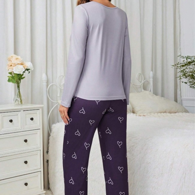 Európske a americké cezhraničné ležérne domáce oblečenie s potlačou v tvare srdca, nohavice s dlhým rukávom pre ženy