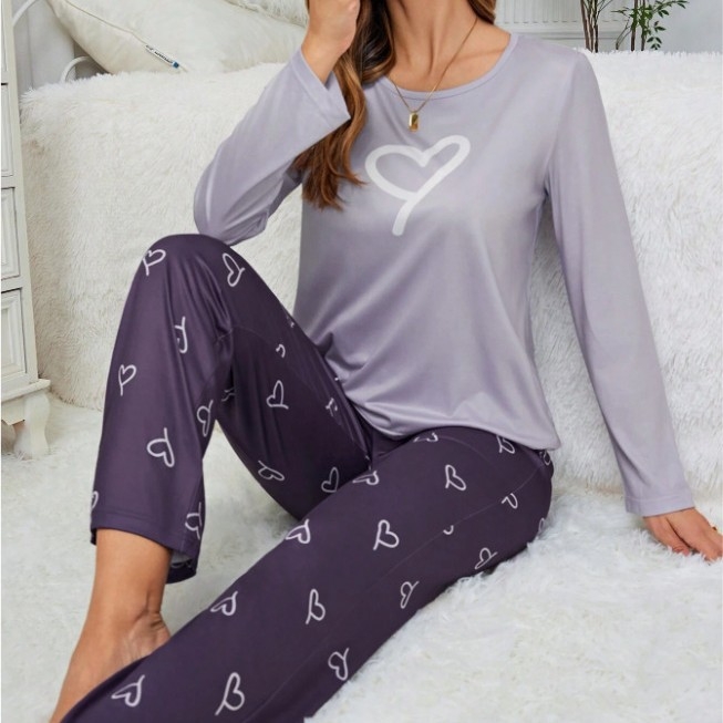 Európske a americké cezhraničné ležérne domáce oblečenie s potlačou v tvare srdca, nohavice s dlhým rukávom pre ženy