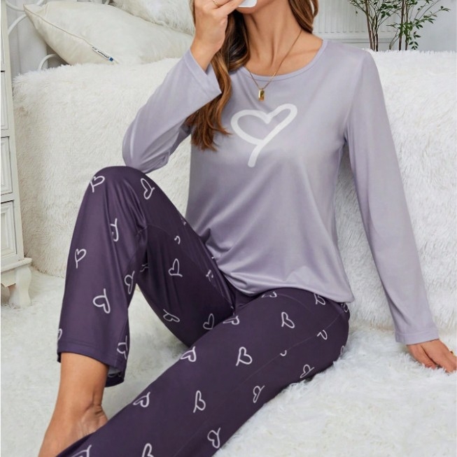 Európske a americké cezhraničné ležérne domáce oblečenie s potlačou v tvare srdca, nohavice s dlhým rukávom pre ženy