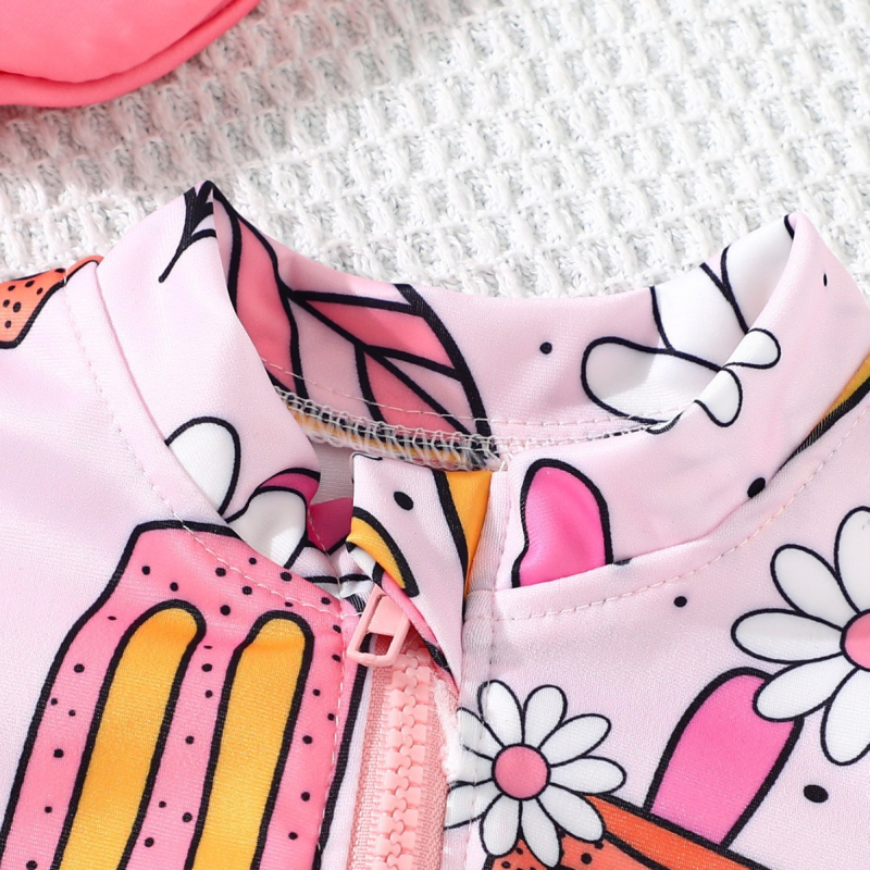 Prekogranična dječja odjeća, kupaći kostim, kapa za plivanje, crtani sladoled, sladoled s punim printom, modni kupaći kostim dugih rukava