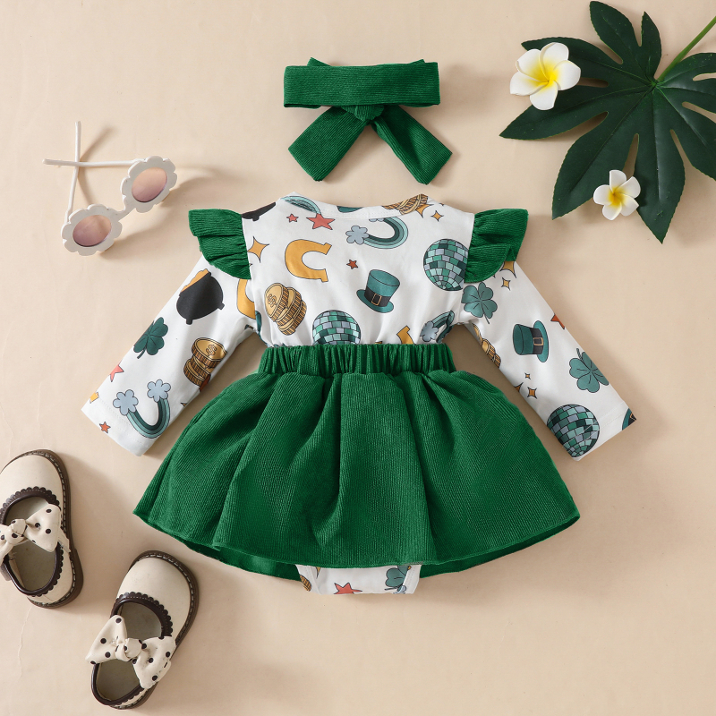 Euroopa ja Ameerika armas vastsündinud tüdruk ristik Zhang Zi Fei varrukaga võltsrihm pikkade varrukatega kolmnurksed mütsid roheline seelik juuksepahvel