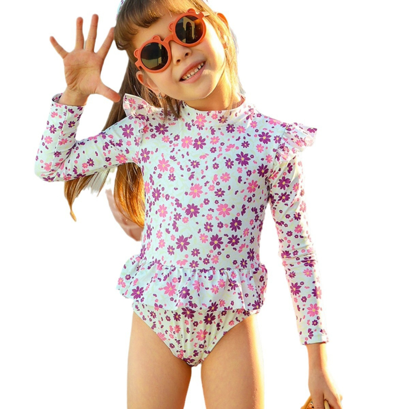 24 nových detských plaviek pre dievčatá, letné detské priedušné jednodielne plavky s dlhým rukávom, opasok na vlasy, popruh na okraj ucha, roztomilé plavky
