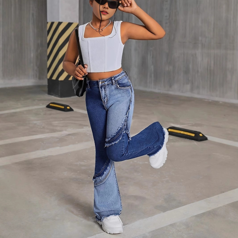 Divatos, varrott, rugalmas, bő, magas derekú dizájnú farmernadrágok határokon átnyúló, kizárólagos beszerzése európai és amerikai amazon tinédzser lányok számára.