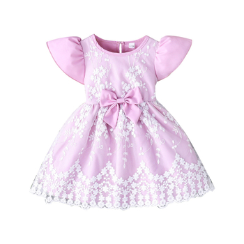 Letné roztomilé princeznovské šaty Cross Border 2025 s mašľou a ozdobnou čipkou a sieťovaným prešívaním