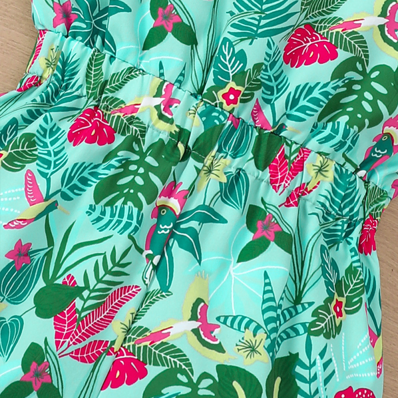 EW väliskaubanduse laste riided Uus tüdrukute suvine puhkusestiilis troopiline vihmametsa roheliste lehtedega kombinesoon K336-C