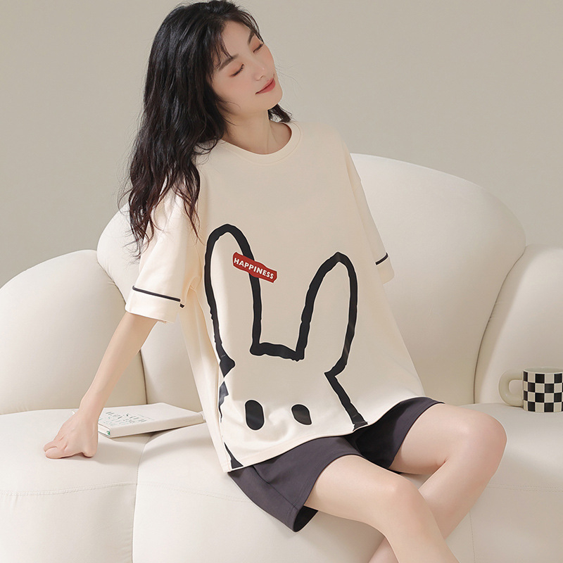 Nove ženske pidžame, ljetne kratke rukave, pamučne proljetne i ljetne tanke, slatke, slatke, okrugle, kućne odjeće, dvodijelni set