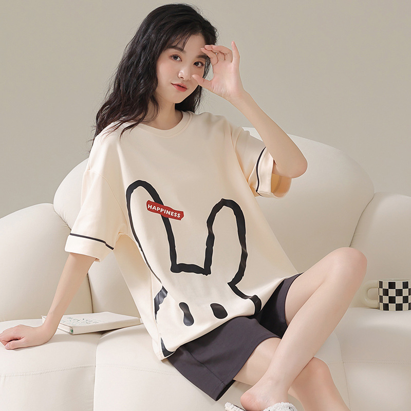 Nove ženske pidžame, ljetne kratke rukave, pamučne proljetne i ljetne tanke, slatke, slatke, okrugle, kućne odjeće, dvodijelni set