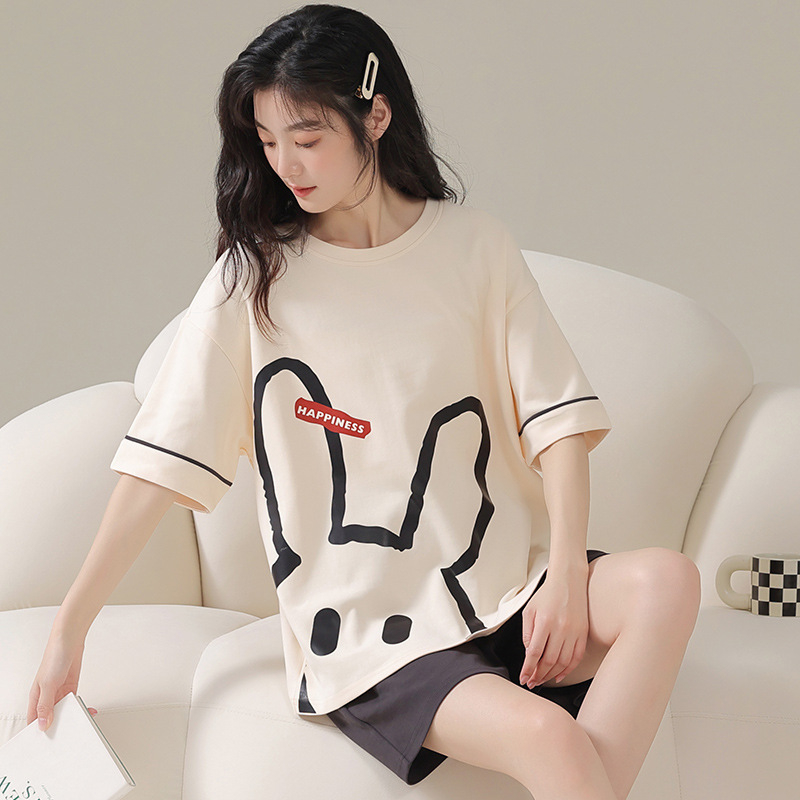 Nove ženske pidžame, ljetne kratke rukave, pamučne proljetne i ljetne tanke, slatke, slatke, okrugle, kućne odjeće, dvodijelni set