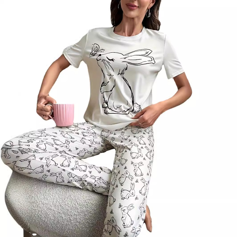 Nove ljetne ženske ležerne hlače kratkih rukava iz 2025. mogu se nositi izvan odijela, pidžame, ležerno odijelo dugih rukava iz dva dijela za dom