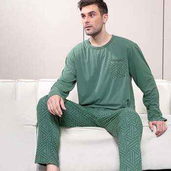 [Αποκλειστικά σε διασυνοριακό επίπεδο] Νέες ανδρικές πιτζάμες με μακριά μανίκια για την άνοιξη και το φθινόπωρο του 2025, με στρογγυλή λαιμόκοψη, για μεγάλα μεγέθη, απομίμηση βαμβακιού, γάλακτος, μετάξι, ρούχα για το σπίτι