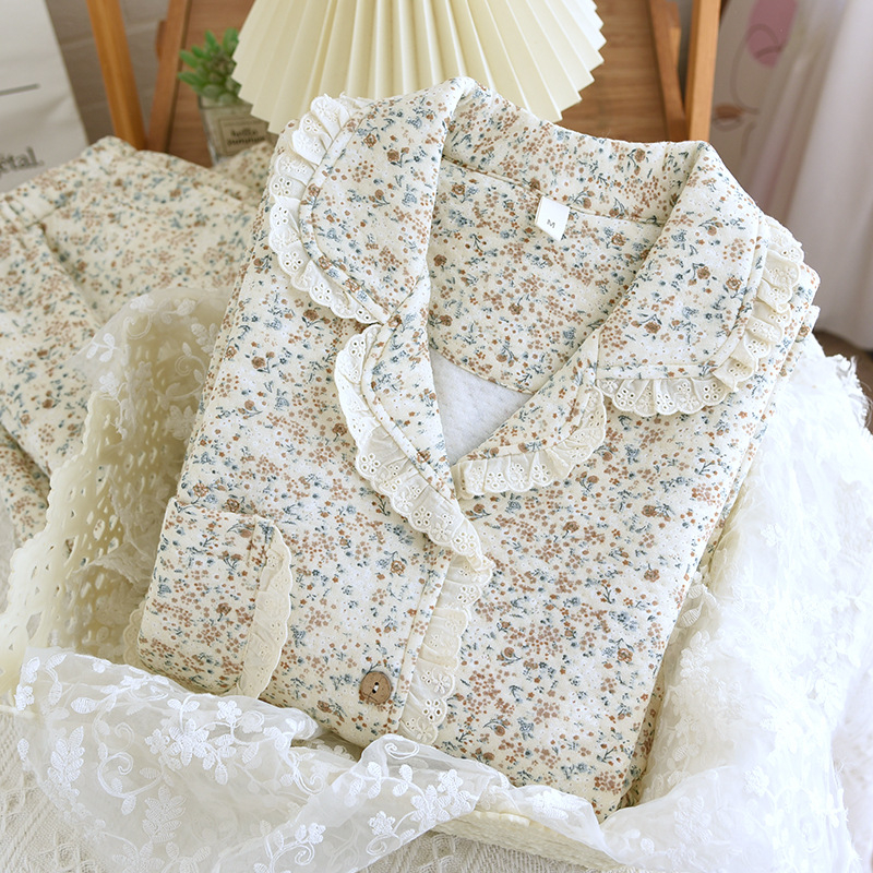 Dámske jesenné a zimné pyžamo Sweet Air Layer s dlhým rukávom, zahustený kardigan, domáce oblečenie, trojvrstvový oblek, teplý ležérny obal