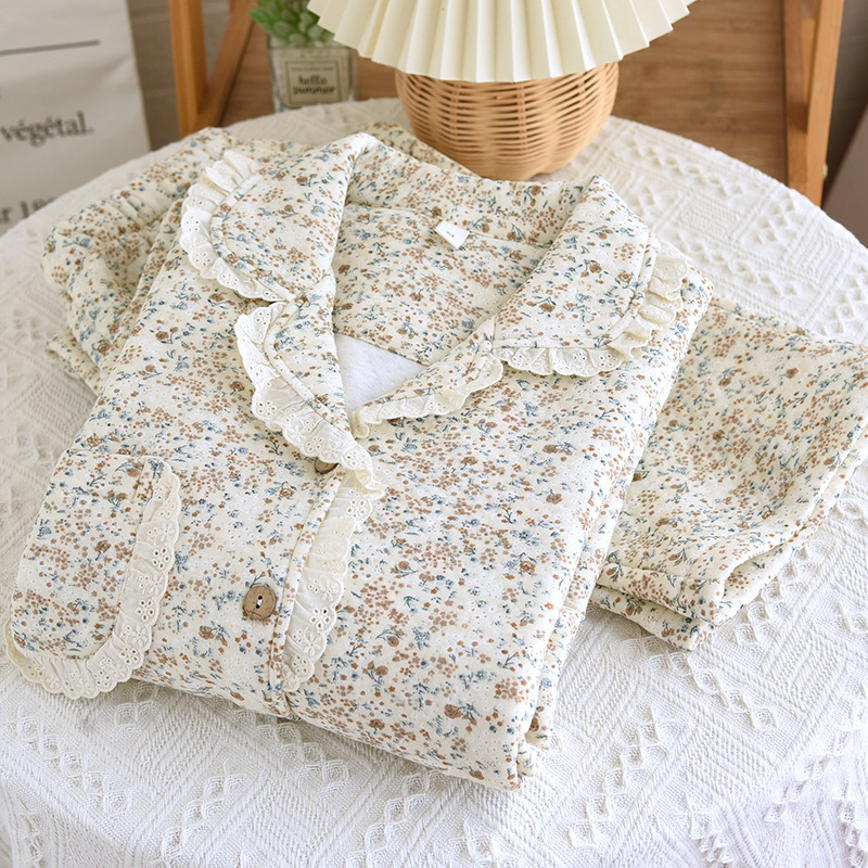 Dámske jesenné a zimné pyžamo Sweet Air Layer s dlhým rukávom, zahustený kardigan, domáce oblečenie, trojvrstvový oblek, teplý ležérny obal