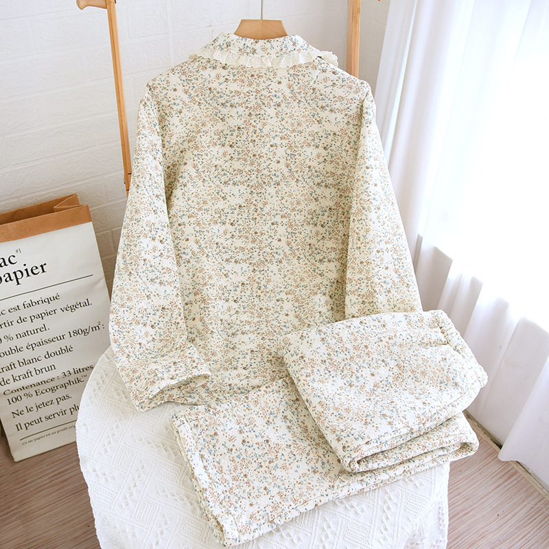 Dámske jesenné a zimné pyžamo Sweet Air Layer s dlhým rukávom, zahustený kardigan, domáce oblečenie, trojvrstvový oblek, teplý ležérny obal