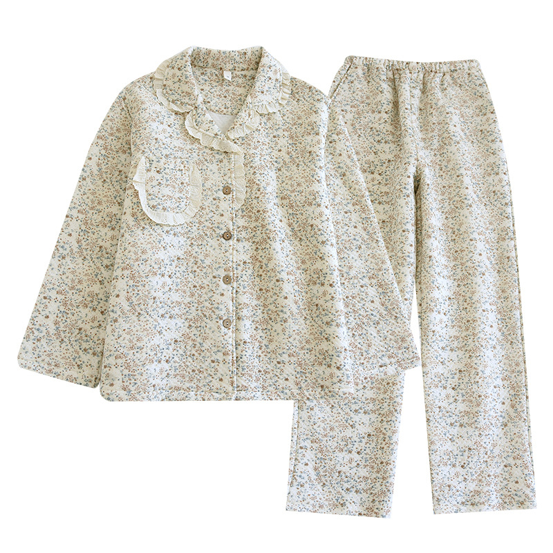 Dámske jesenné a zimné pyžamo Sweet Air Layer s dlhým rukávom, zahustený kardigan, domáce oblečenie, trojvrstvový oblek, teplý ležérny obal