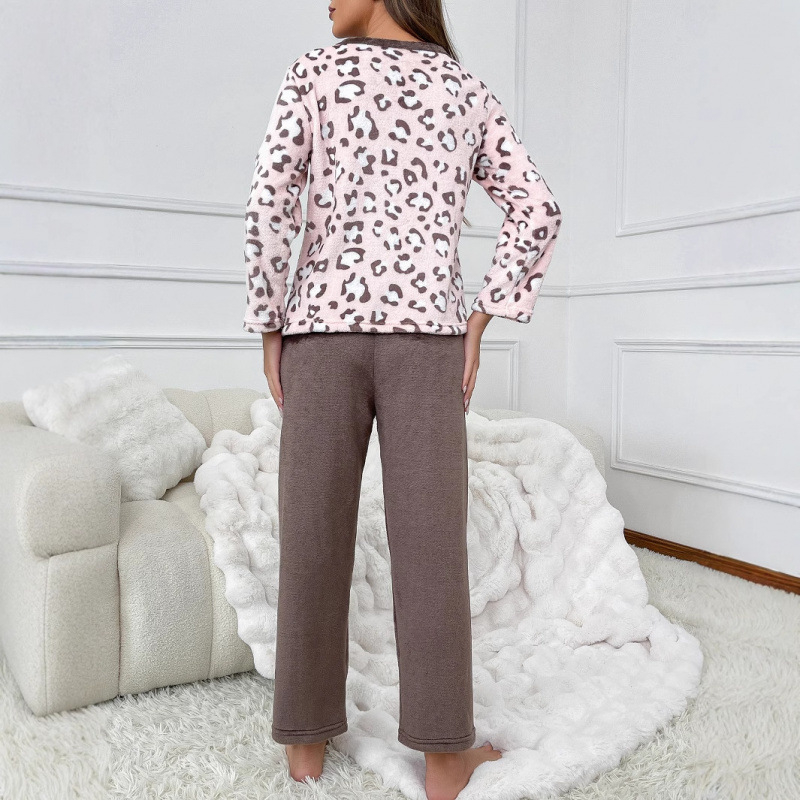 Piiriülene väliskaubandus Sügis- ja talvine fliisvoodriga, paksendatud, pehme ja mugav, ümara kaelusega, soe, pehme, nahasõbralik, antistaatiline, kodupidžaama naistele